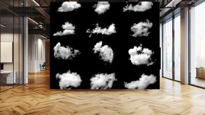 White clouds isolated on black background. Collection of different types of clouds. Wall mural