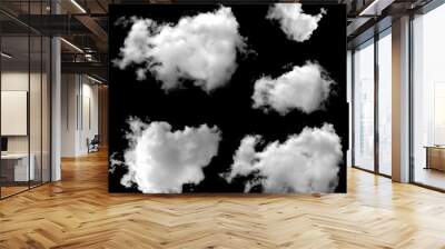 White clouds isolated on black background. Fog or smog background. Collection of different types of clouds. Wall mural