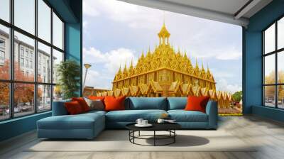 Amazing Thailand, Golden sanctuary Architecture statues walls churches arches at Wat Tha Sung on blue sky Wall mural