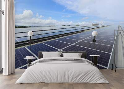 Solar PV Rooftop System Cloudy Sky Background Wall mural