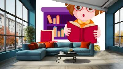 Cute girl reading book Wall mural