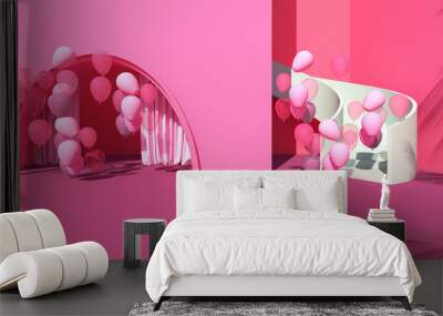 Colorful balloons flying in the room. 3D illustration, 3D rendering	 Wall mural