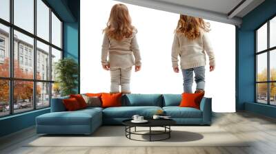 Back view of little girl walking. Female children standing. Isolated on transparent background. Generative AI Wall mural