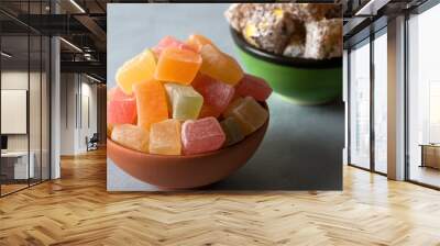 Traditional Turkish delight and pistachio candy in two bowls Wall mural