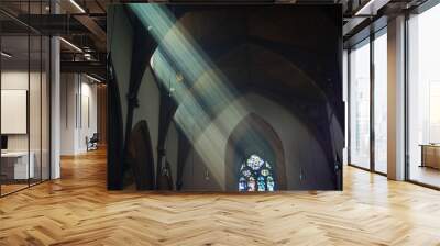 light shafts stream into church window Wall mural