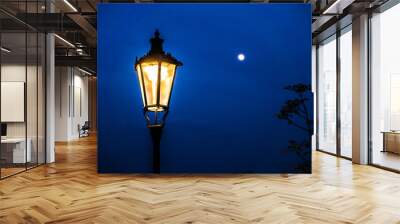 old street lamp against full moon night Wall mural