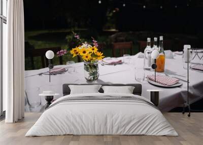 photo of a dinning table in the garden Wall mural