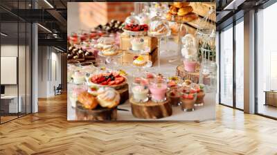 Catering sweets, closeup of various kinds of fruit pastry on event or wedding reception Wall mural