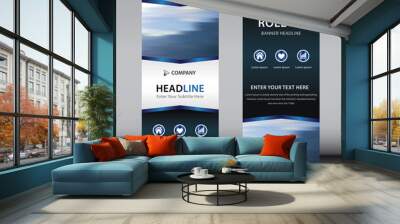 Roll up vertical banner design template with blue white black color concept Wall mural