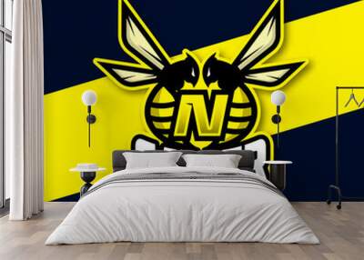 Bee letter N logo design, Hornet bee mascot esport logo design, Angry bee esport mascot logo icon. Wall mural