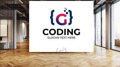 Digital code logo with letter G design, coding illustration with pixel illustration design concepts Wall mural