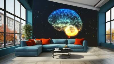 digital computer brain 3d render floating in profile view with numerical information background illu Wall mural