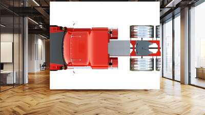 Red american truck isolated on white background. Top View. 3d rendering Wall mural