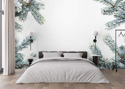 christmas tree branches with snow Wall mural