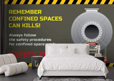 Confined space illustration banner design vector. Safety precaution, campaign for industrial, mining, and construction site work Wall mural