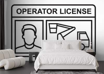 Outlined cherry picker operator license card vector illustration. Industrial safety management for transport. Authorized driver for operating the vehicle and heavy equipment. Wall mural