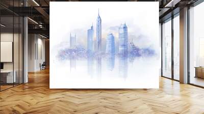 City drawing background .watercolor drawing cityscape big city downtown, aquarelle painting. Wall mural