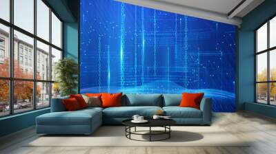 Wave of dots and weave lines. Abstract background. Network connection structure. Wall mural