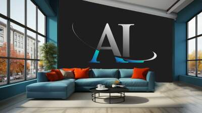 AL initial logo company name colored blue and white swoosh design, isolated on dark background. vector logo for business and company identity. Wall mural