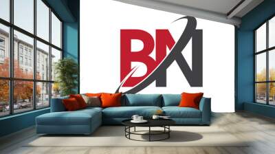 BN initial logo company name colored red and black swoosh design, isolated on white background. vector logo for business and company identity. Wall mural