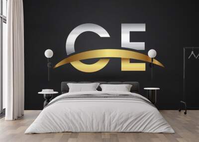 CE initial logo company name colored gold and silver swoosh design. vector logo for business and company identity. Wall mural