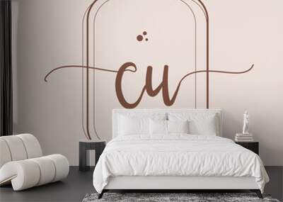 CU Initial handwriting logo. Hand lettering Initials logo branding, Feminine and luxury logo design isolated on elegant background. Wall mural