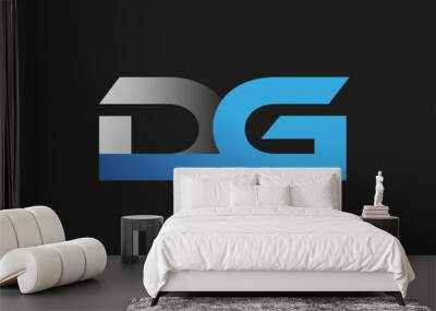 initial letter DG logotype company name colored blue and silver swoosh design. isolated on black background. Wall mural