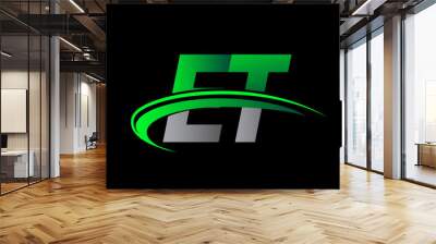 initial letter ET logotype company name colored green and black swoosh design. vector logo for business and company identity. Wall mural