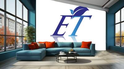 Initial Letter ET With Leaf Logo, colored blue nature and environment logo. vector logo for business and company identity. Wall mural