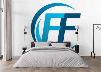 initial letter FF logotype company name blue circle and swoosh design. vector logo for business and company identity. Wall mural