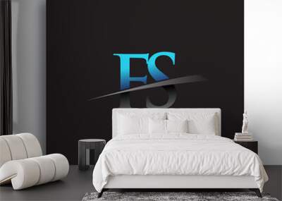 initial letter FS logotype company name colored blue and green swoosh design. Wall mural