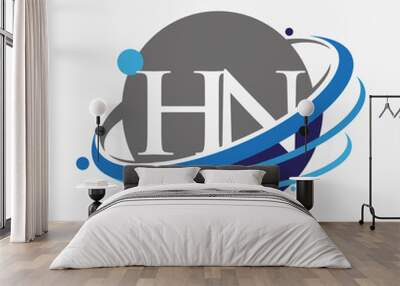 initial letter HN logotype company name colored blue and grey swoosh and globe design. isolated on white background. Wall mural