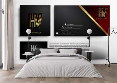 initial letter HV logotype company name colored gold elegant design. Vector sets for business identity on black background. Wall mural