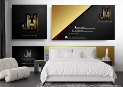 initial letter JM logotype company name colored gold elegant design. Vector sets for business identity on black background. Wall mural