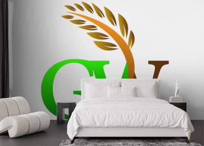 initial letter logo GW, Agriculture wheat Logo Template vector icon design colored green and brown. Wall mural