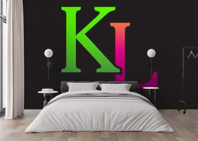 initial letter logo kl colored pink and green, vector logo design template elements for your busines Wall mural