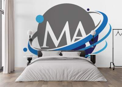 initial letter MA logotype company name colored blue and grey swoosh and globe design. isolated on white background. Wall mural