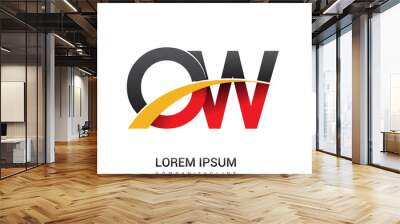 initial letter OW logotype company name colored red, black and yellow swoosh design. isolated on white background. Wall mural