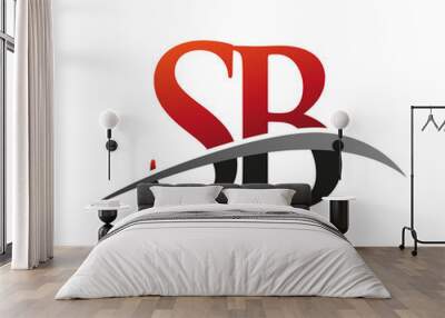 initial letter SB logotype company name colored red and black swoosh design. isolated on black background. Wall mural