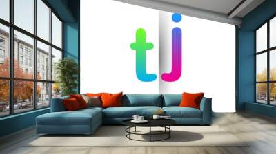 Initial Letter TJ Lowercase Logo green, pink and Blue, Modern and Simple Logo Design. Wall mural