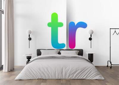 Initial Letter TR Lowercase Logo green, pink and Blue, Modern and Simple Logo Design. Wall mural