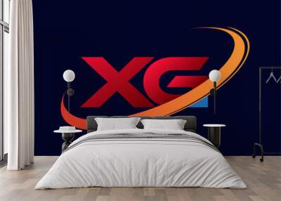 initial letter XG logotype company name colored red and orange swoosh design. isolated on dark background. Wall mural