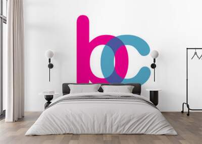 initial logo BC lowercase letter, blue and pink overlap transparent logo, modern and simple logo design. Wall mural