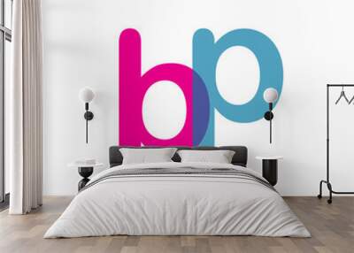 initial logo BP lowercase letter, blue and pink overlap transparent logo, modern and simple logo design. Wall mural