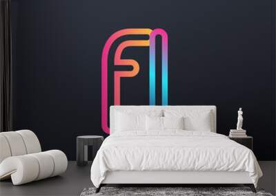 initial logo FL lowercase letter, colorful blue, orange and pink, linked outline rounded logo, modern and simple logo design. Wall mural