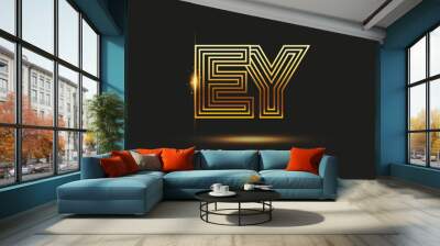 Initial Logo Letter EY, Bold Logotype Company Name Colored Gold, Elegant Design. isolated on black background. Wall mural