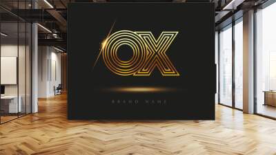 Initial Logo Letter OX, Bold Logotype Company Name Colored Gold, Elegant Design. isolated on black background. Wall mural