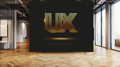 Initial Logo Letter UX, Bold Logotype Company Name Colored Gold, Elegant Design. isolated on black background. Wall mural