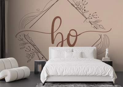 Letter BO Initial Logo with Hand Draw Floral, Initial Wedding Font Logo And Business or Company Identity. Wall mural