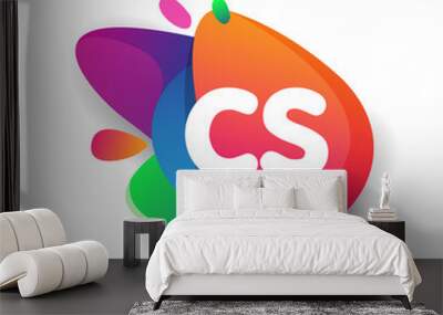 Letter CS logo with colorful splash background, letter combination logo design for creative industry, web, business and company. Wall mural